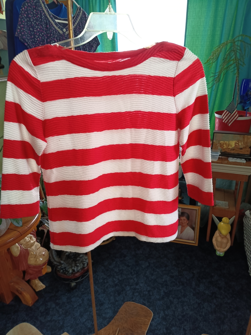 St. John's Bay Red and White Striped Boatneck Top